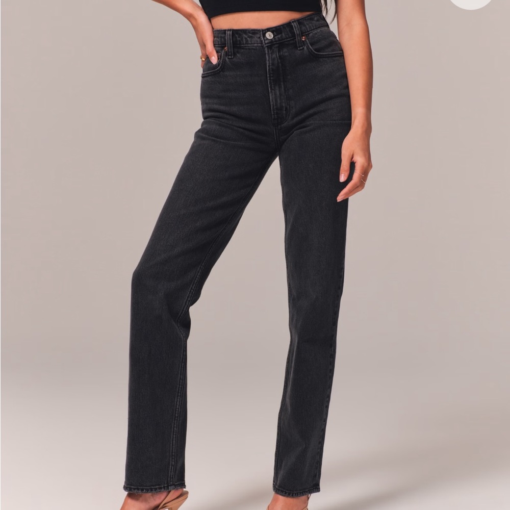 Abercrombie Black Ultra High Rise 90s Straight Jean